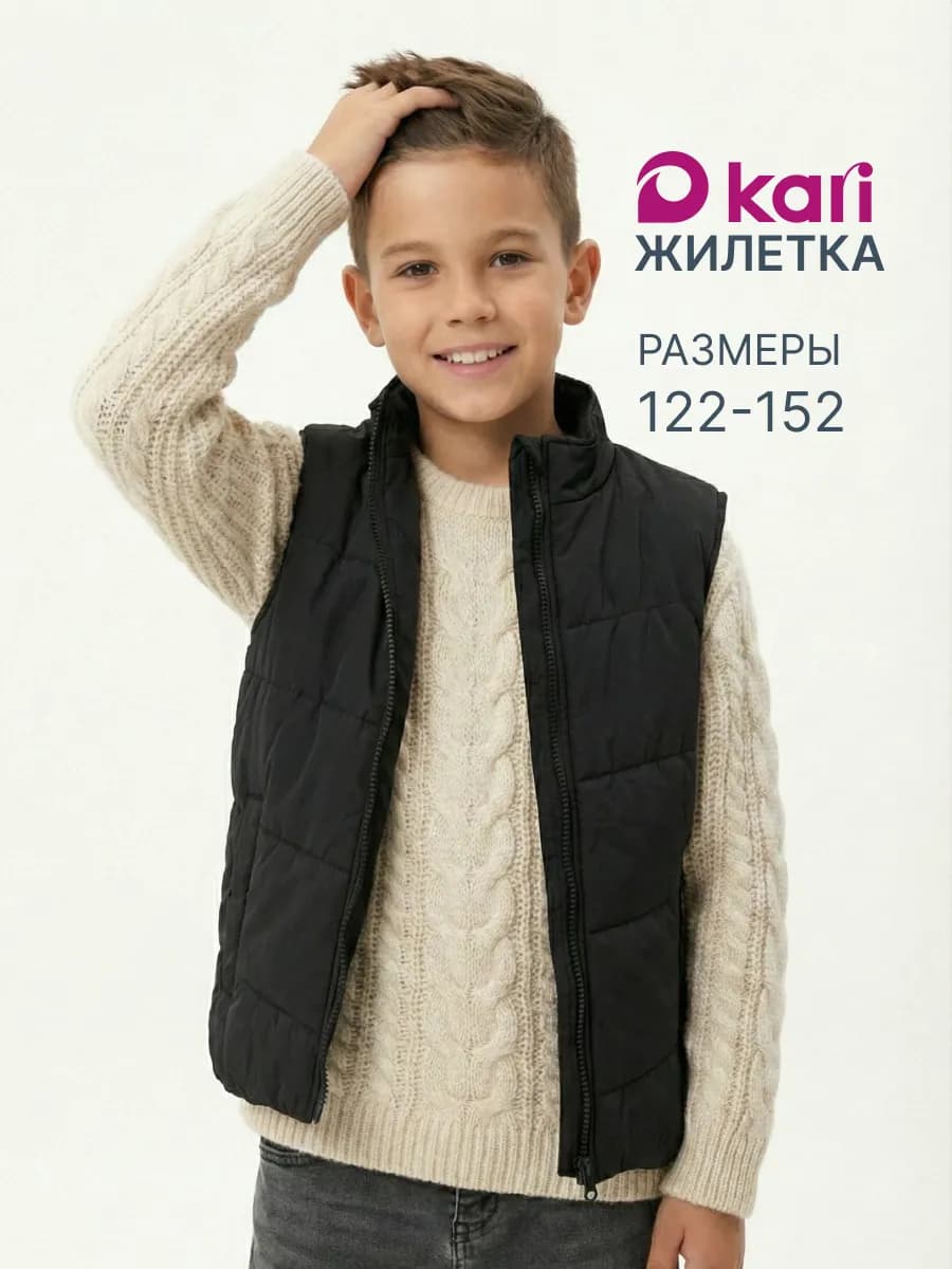 Жилетка для мальчика утепленная черная без капюшона