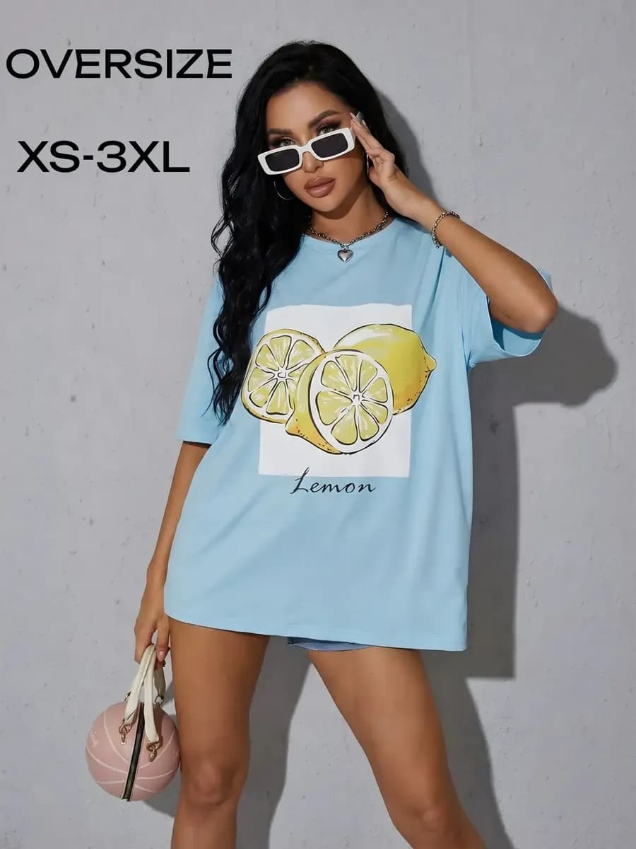 Футболка оверсайз с принтом у2к Лимон - цитрусы - фото 1