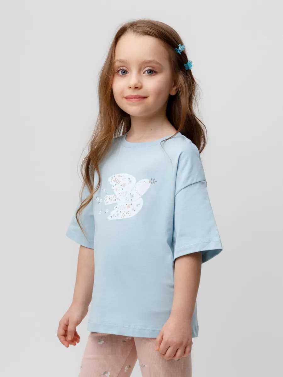 Трикотажная футболка для девочки с принтом - фото 1