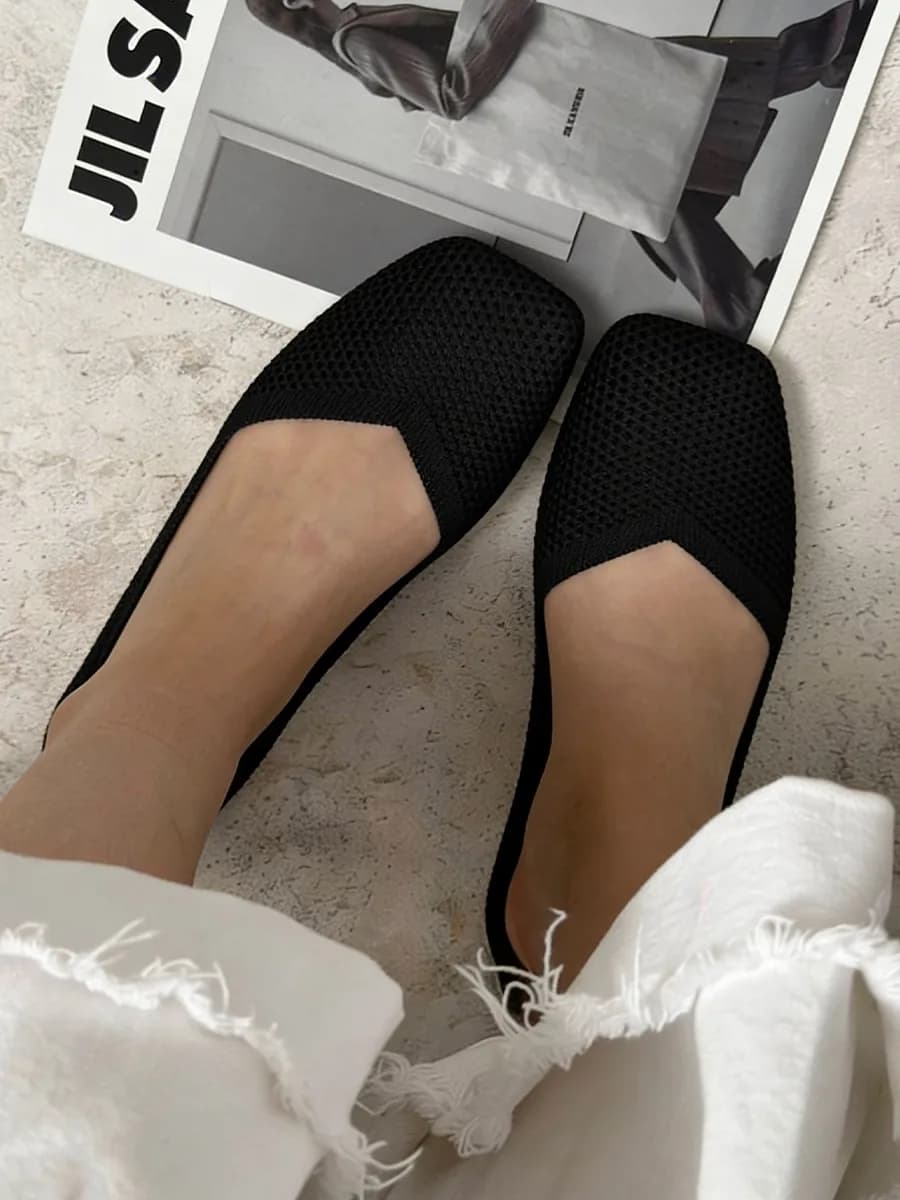 Балетки летние в сетку с квадратным носом