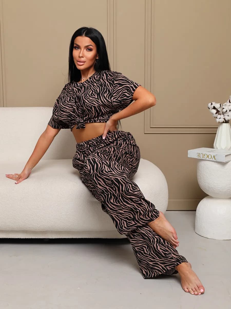 Костюм с брюками домашний больших размеров летний