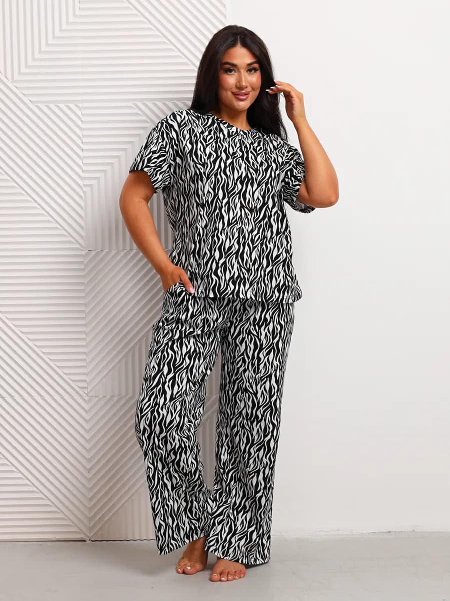 Костюм с брюками домашний больших размеров летний - фото 1