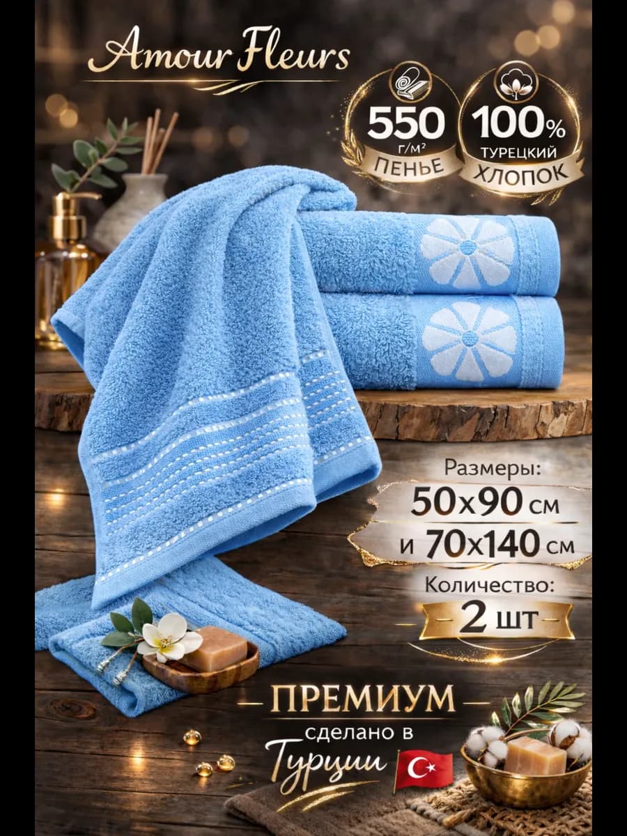 Полотенца набор 2 шт банные бамбуковые, Турция