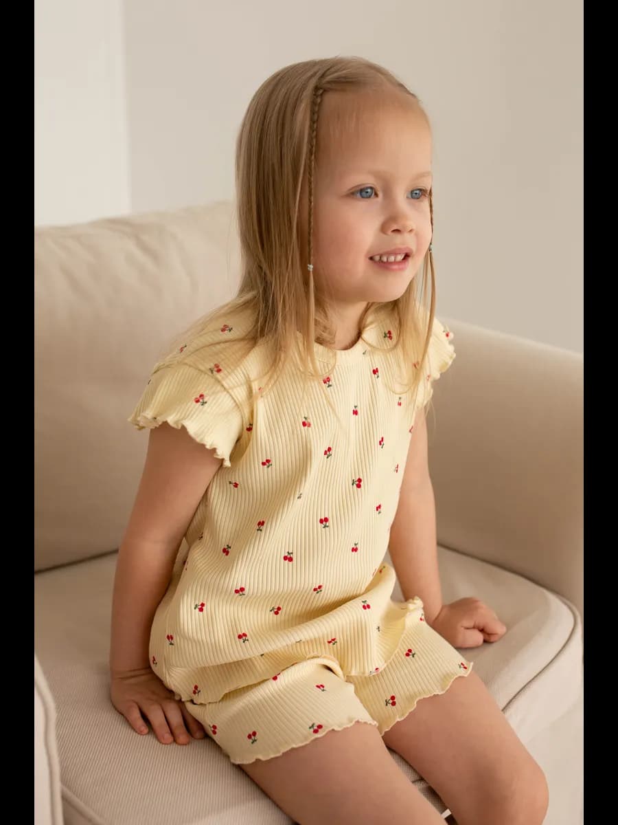 Домашний летний костюм для девочки пижама в рубчик