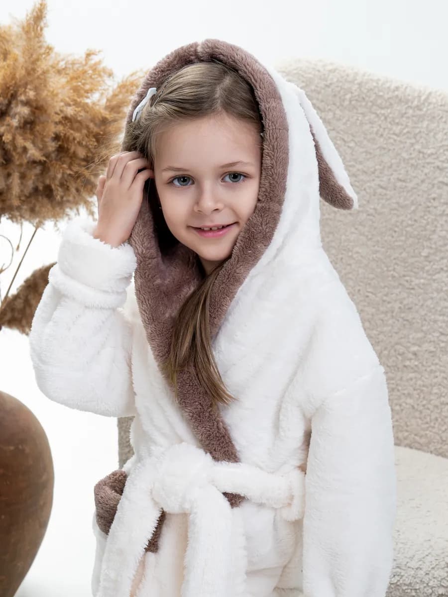 Халат детский теплый с капюшоном и ушками