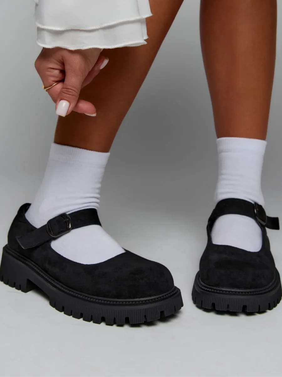 Туфли лоферы Мери Джейн замшевые с ремешком