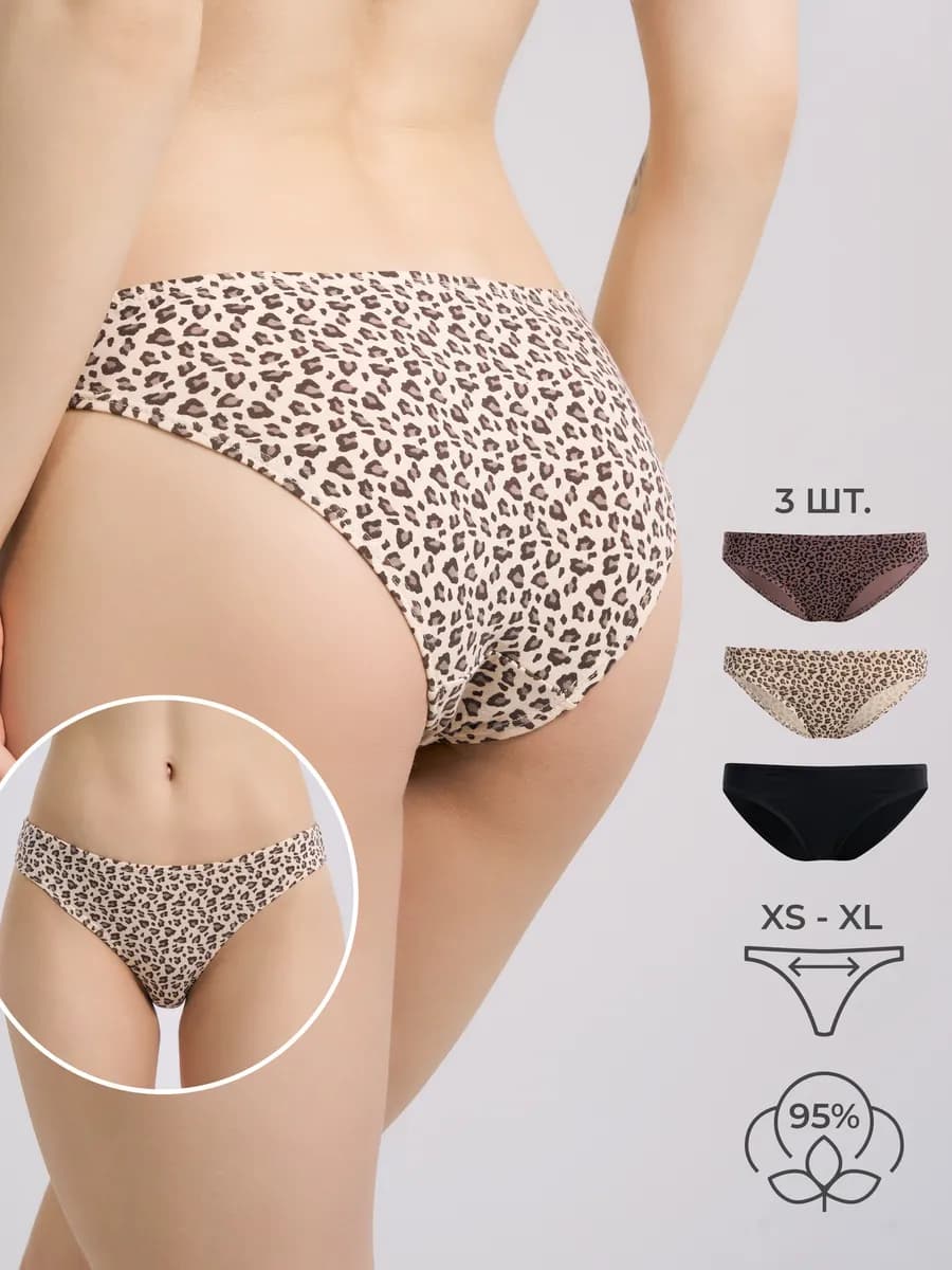 Трусы - 3 шт. слипы с леопардовым принтом