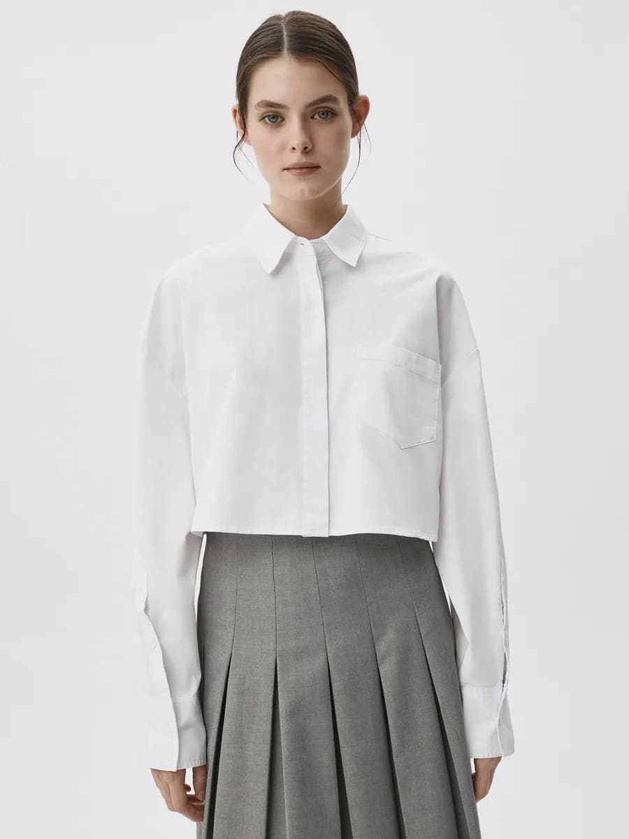 Укороченная рубашка белая хлопковая