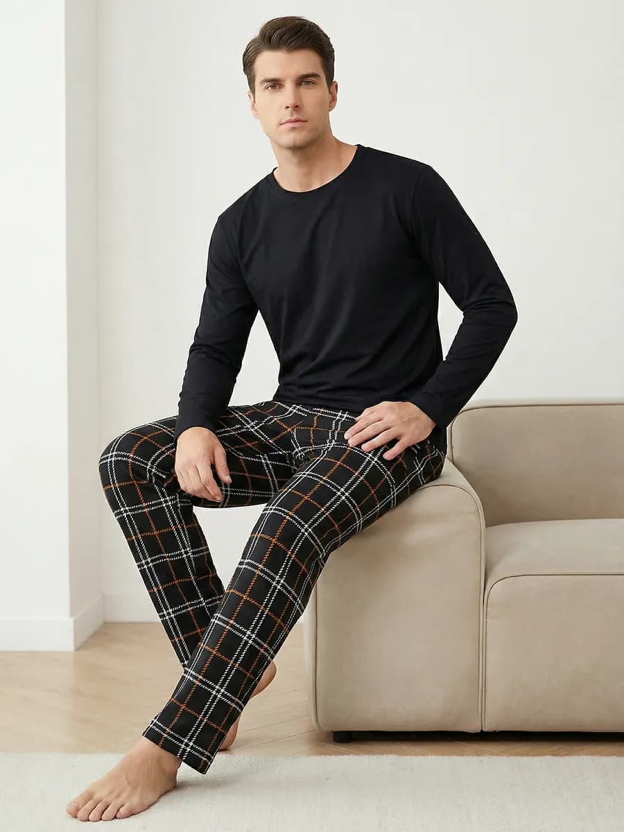 Пижама со штанами хлопок клетка - фото 1