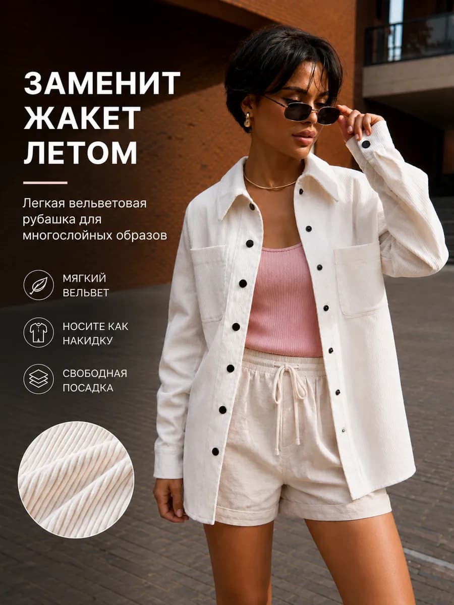 Рубашка вельветовая на кнопках