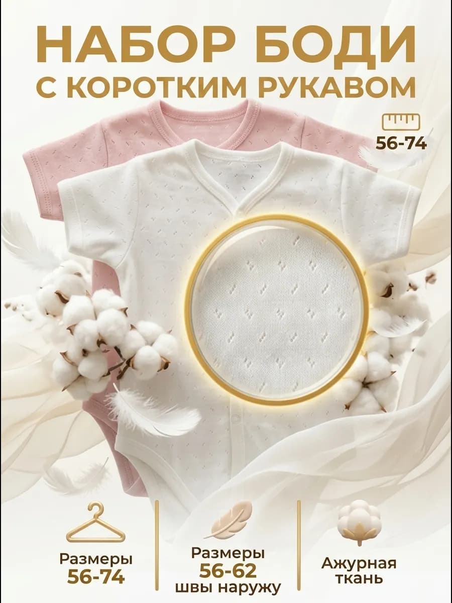 Ажурные боди для новорожденных на кнопках с коротким рукавом