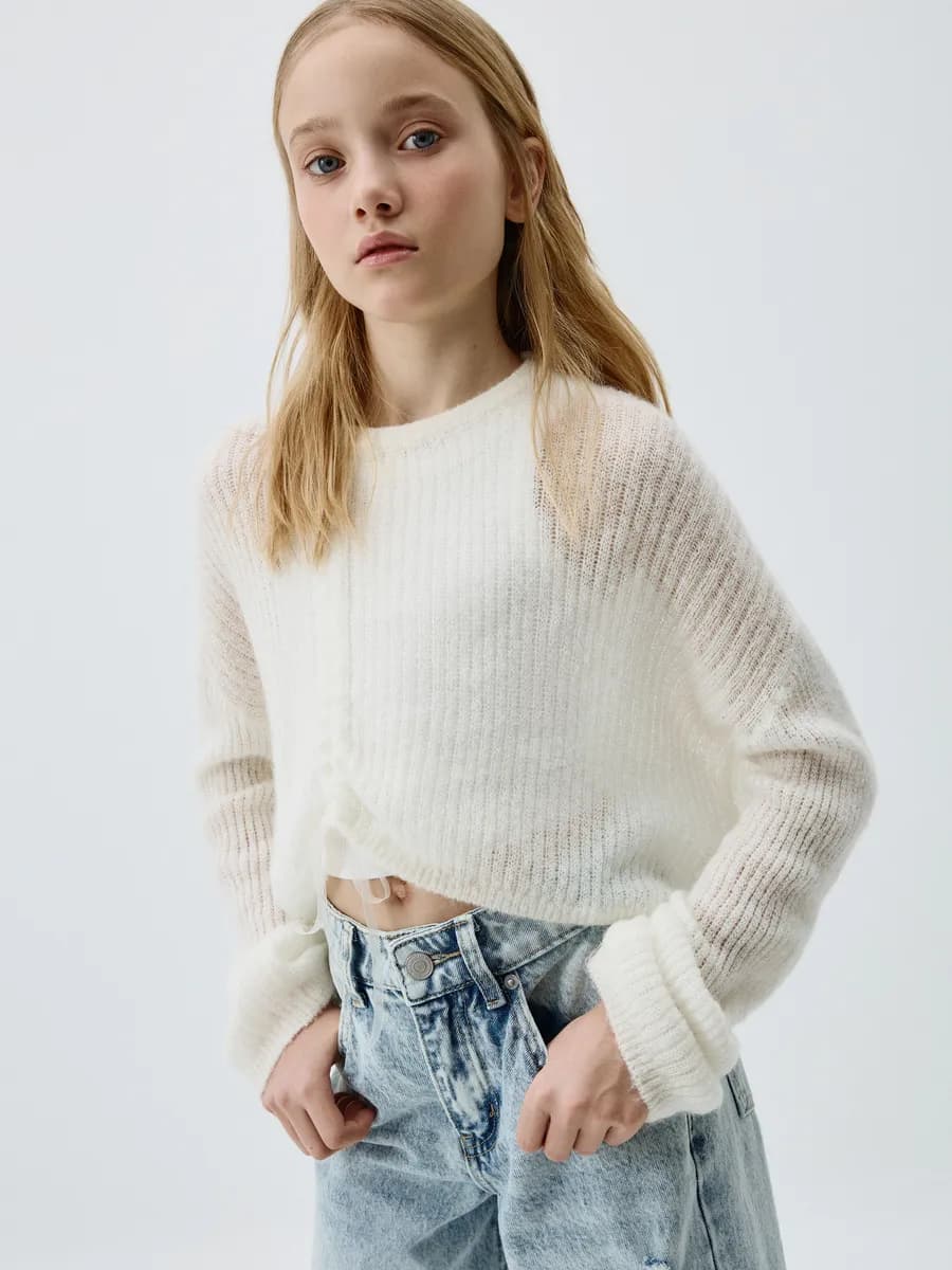 Джемпер вязаный ажурный с содержанием шерсти