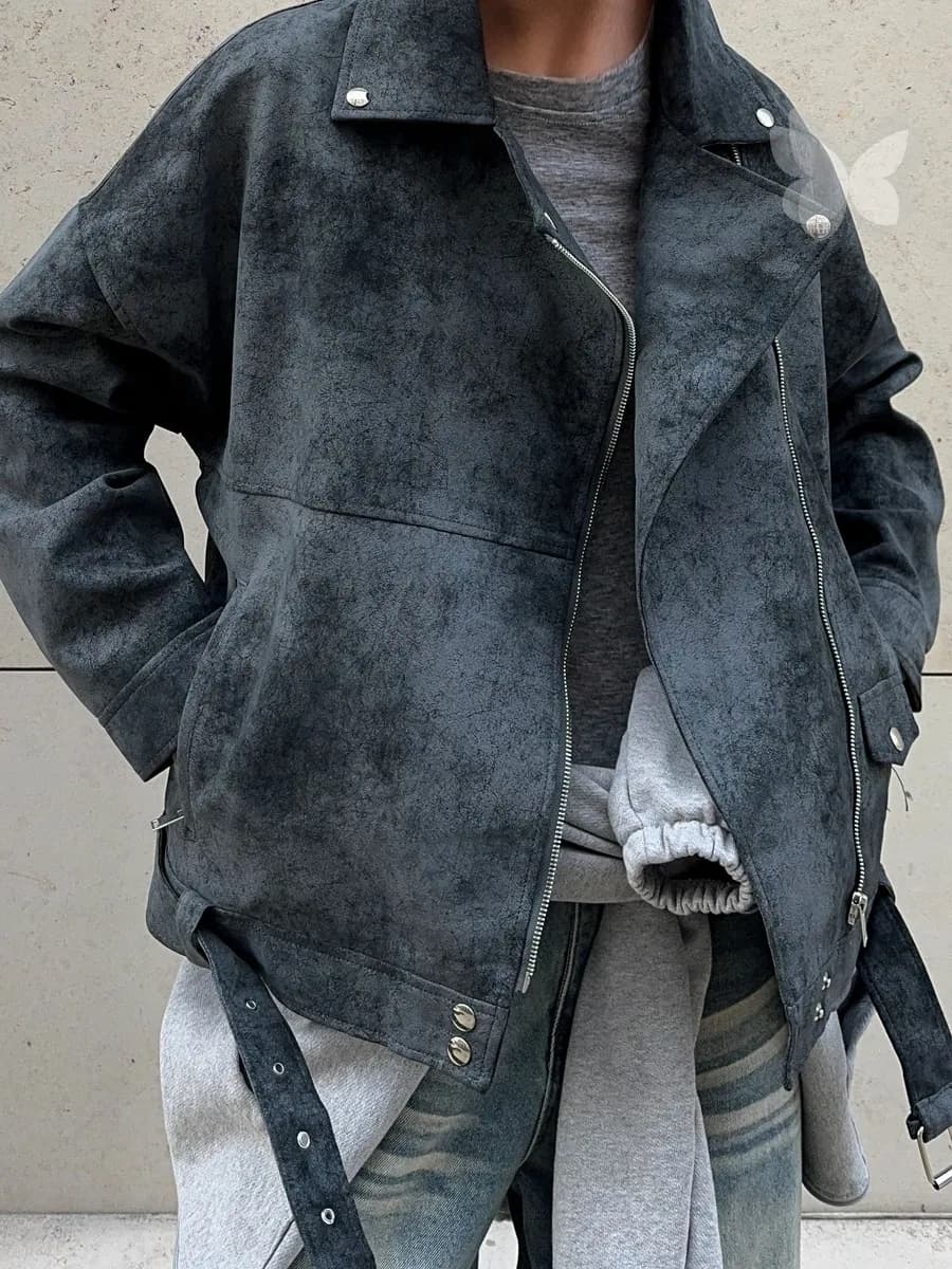 Косуха оверсайз весна-осень кожаная куртка