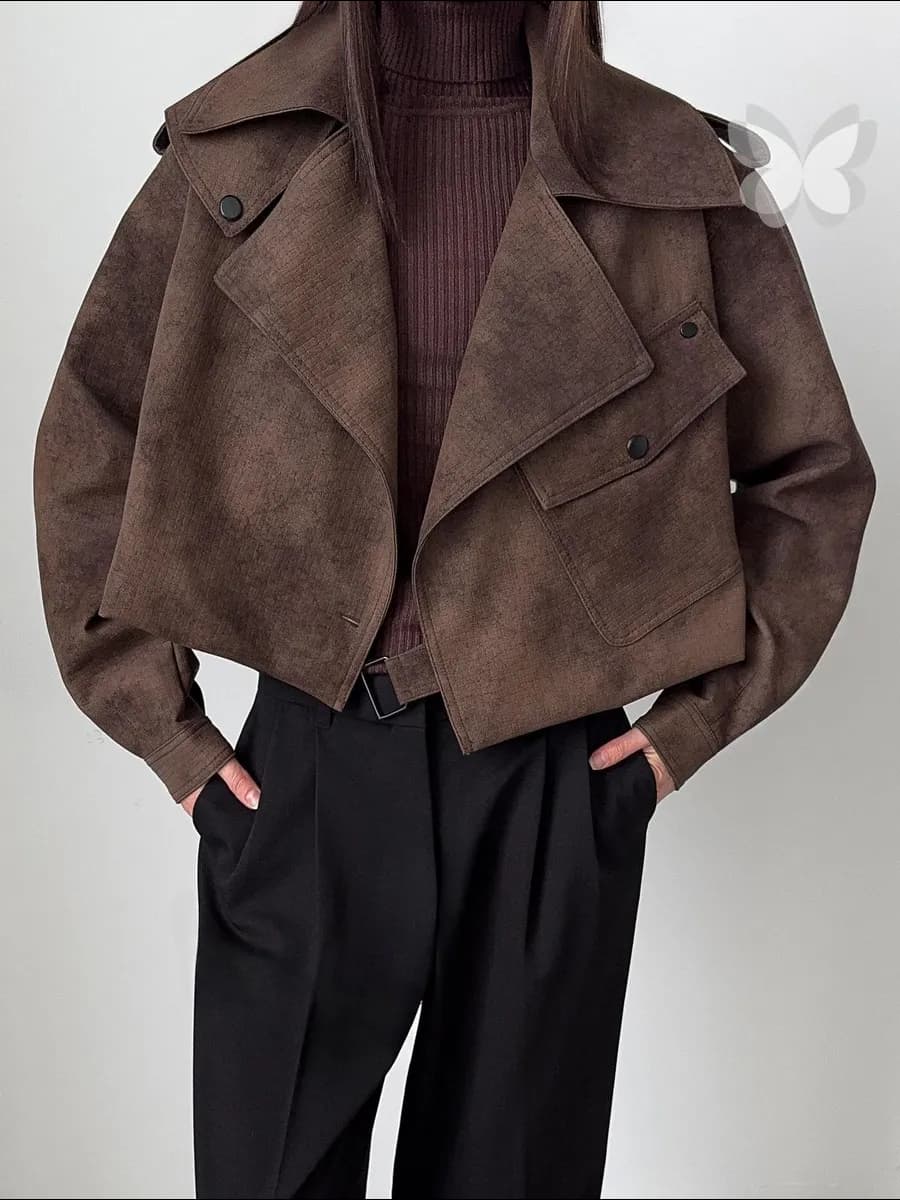 Косуха замшевая куртка весна-осень укороченная оверсайз