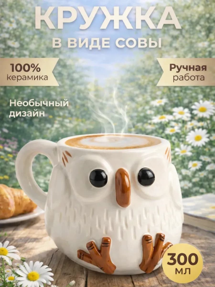 Керамическая кружка сова ручной работы