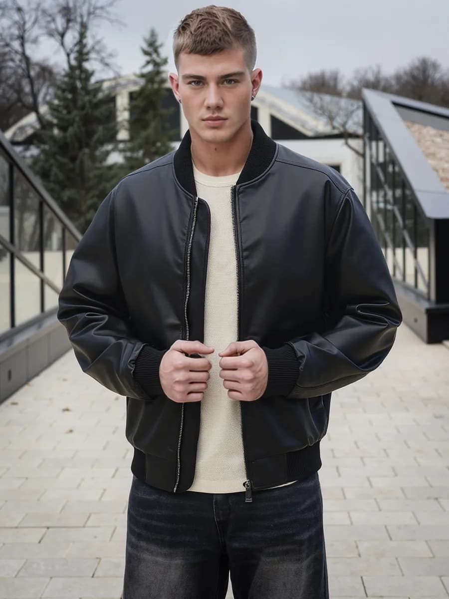 Куртка кожаная демисезонная бомбер