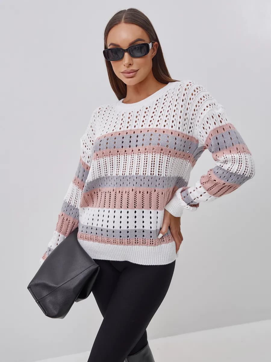 Джемпер ажурный в полоску