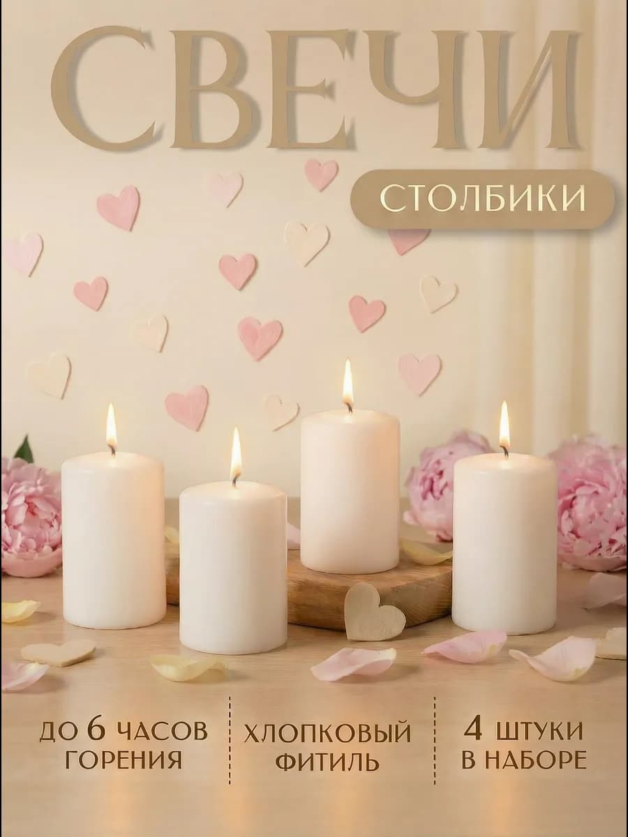 Свечи столбики маленькие белые 4 шт