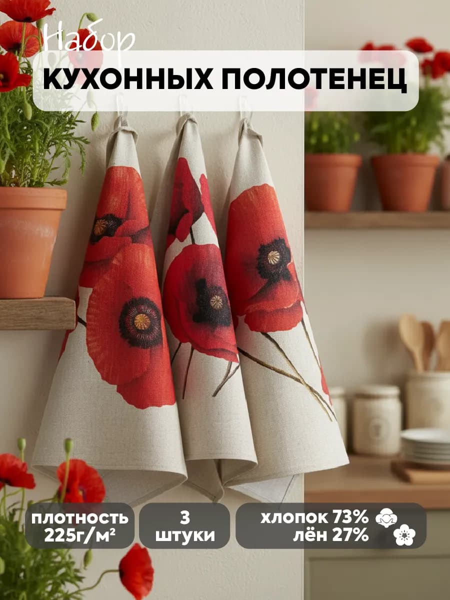 Белорусский лен. Полотенце кухонное. 3 шт. 45х60. В коробке