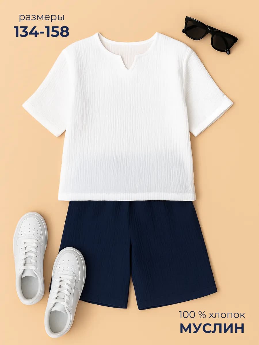 Костюм с шортами летний муслиновый домашний
