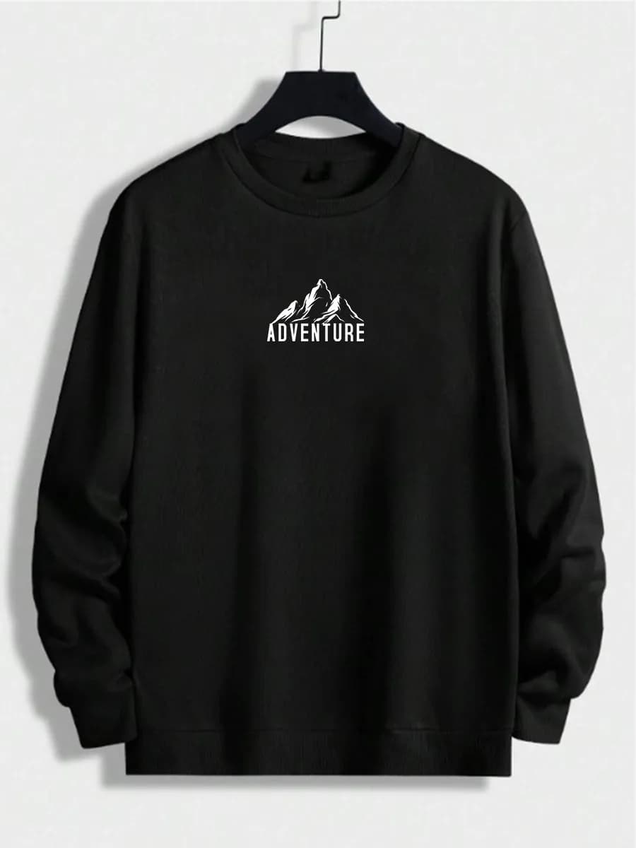 Свитшот черный с принтом без начеса - фото 1