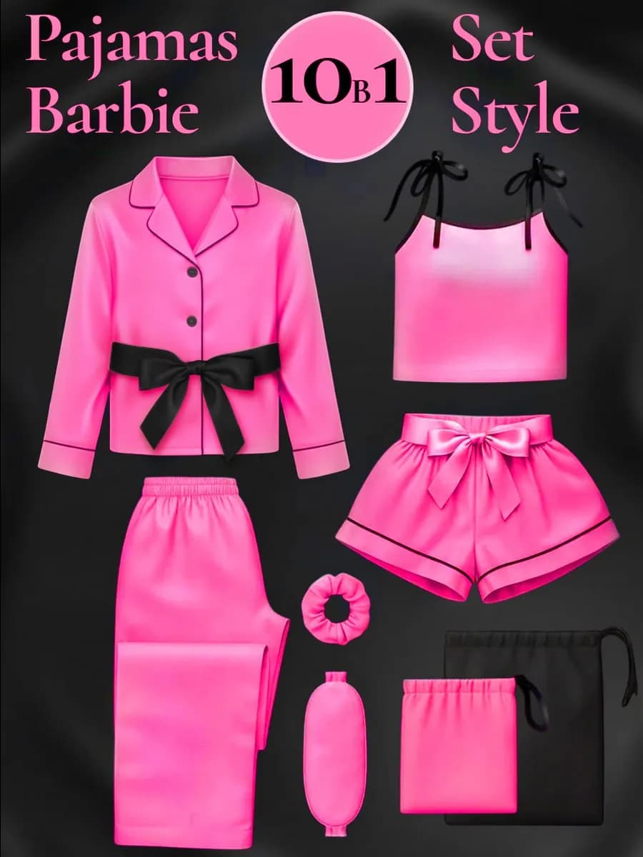 пижама 7в1 для девочки шелковая с шортами и штанами - фото 1