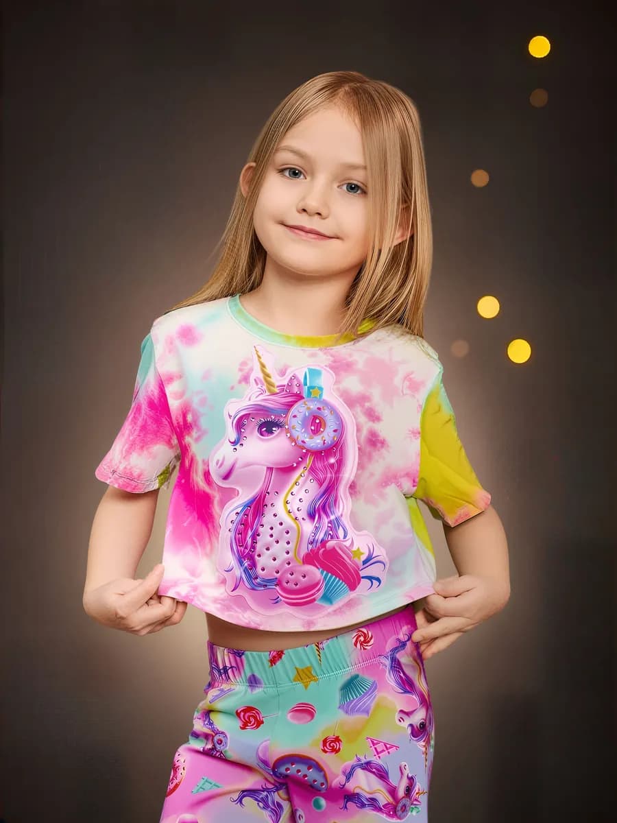 Футболка детская со стразами короткая - фото 1