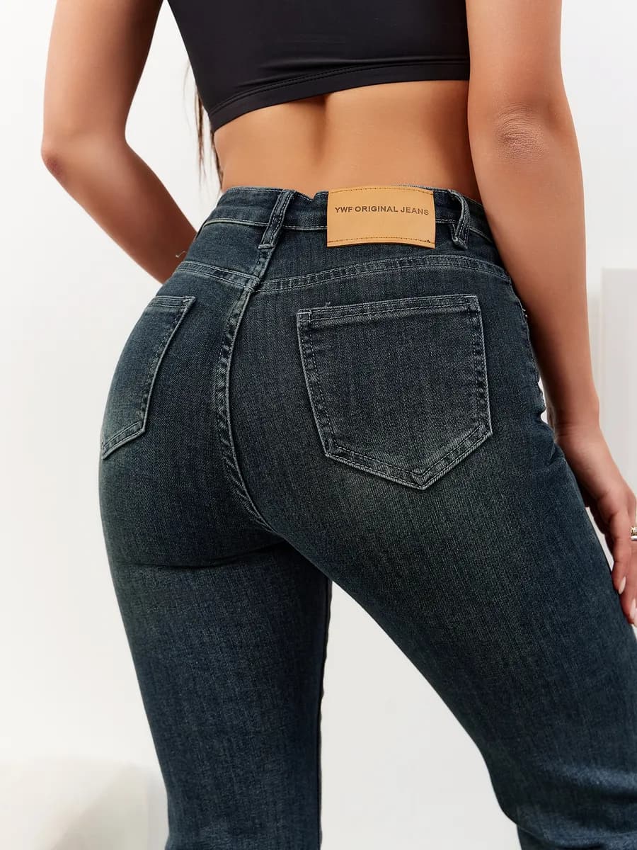 Джинсы прямые классические с высокой посадкой стрейч