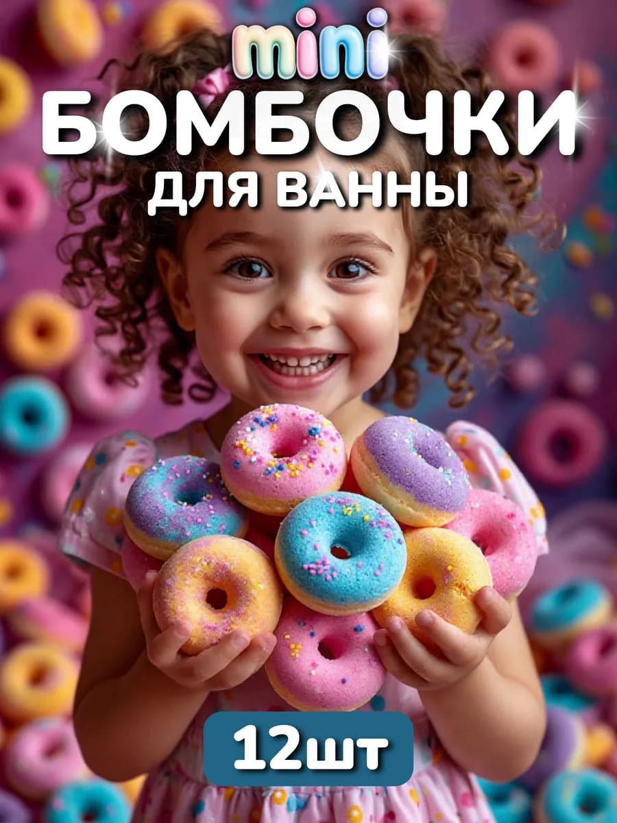 Мини бомбочки для ванны - пончики, подарочный набор