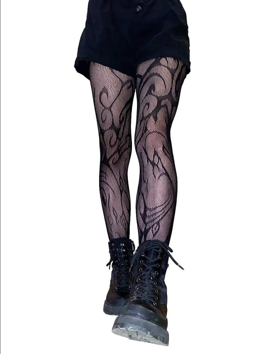 Колготки в сетку с рисунком ажурные кружевные y2k