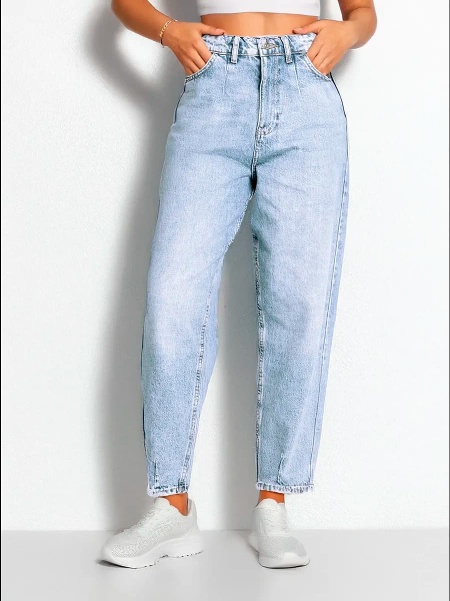 Джинсы бананы с высокой посадкой - фото 1