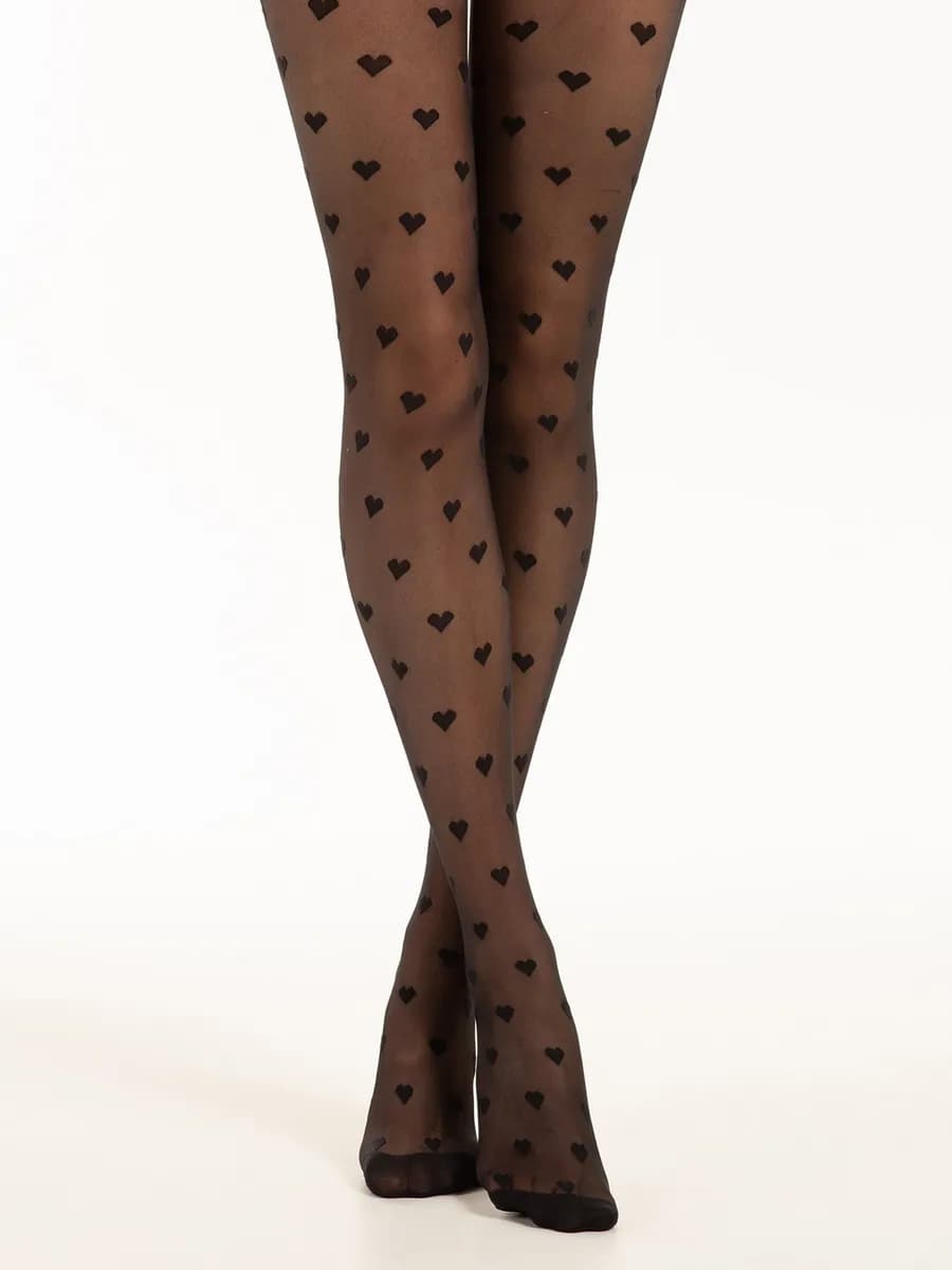 колготки черные с сердечками