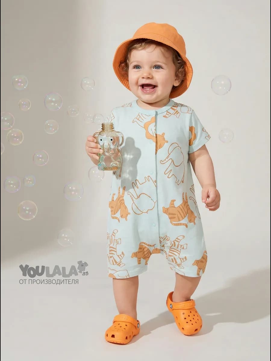 Песочник детский летний на кнопках хлопковый полукомбинезон - фото 1