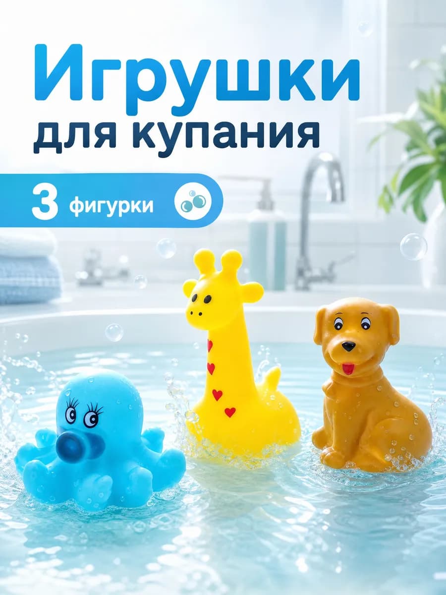 Игрушка для купания в ванной набор Животные 3 шт