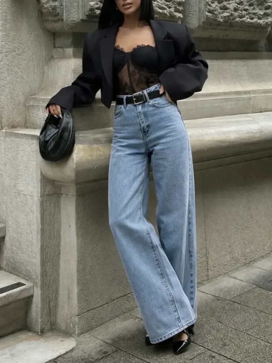 Джинсы трубы светлые широкие