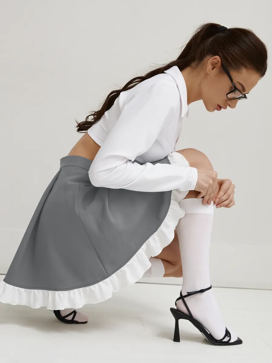 Юбка школьная полусолнце с воланами офисная