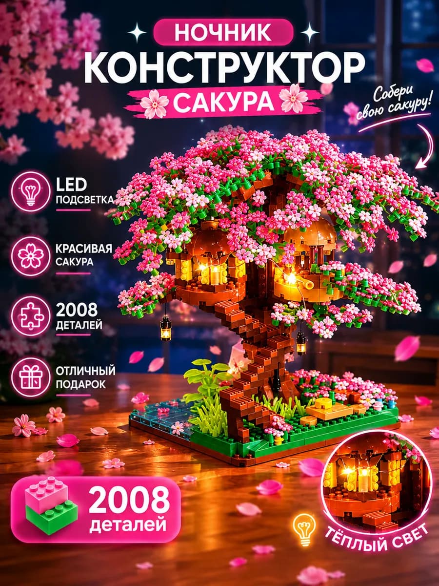 3д lego конструктор ночник цветы сакуры