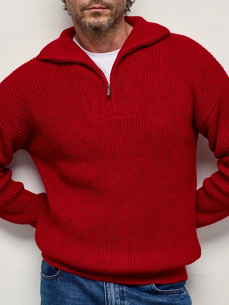 Вязаный свитер с горлом на молнии теплый