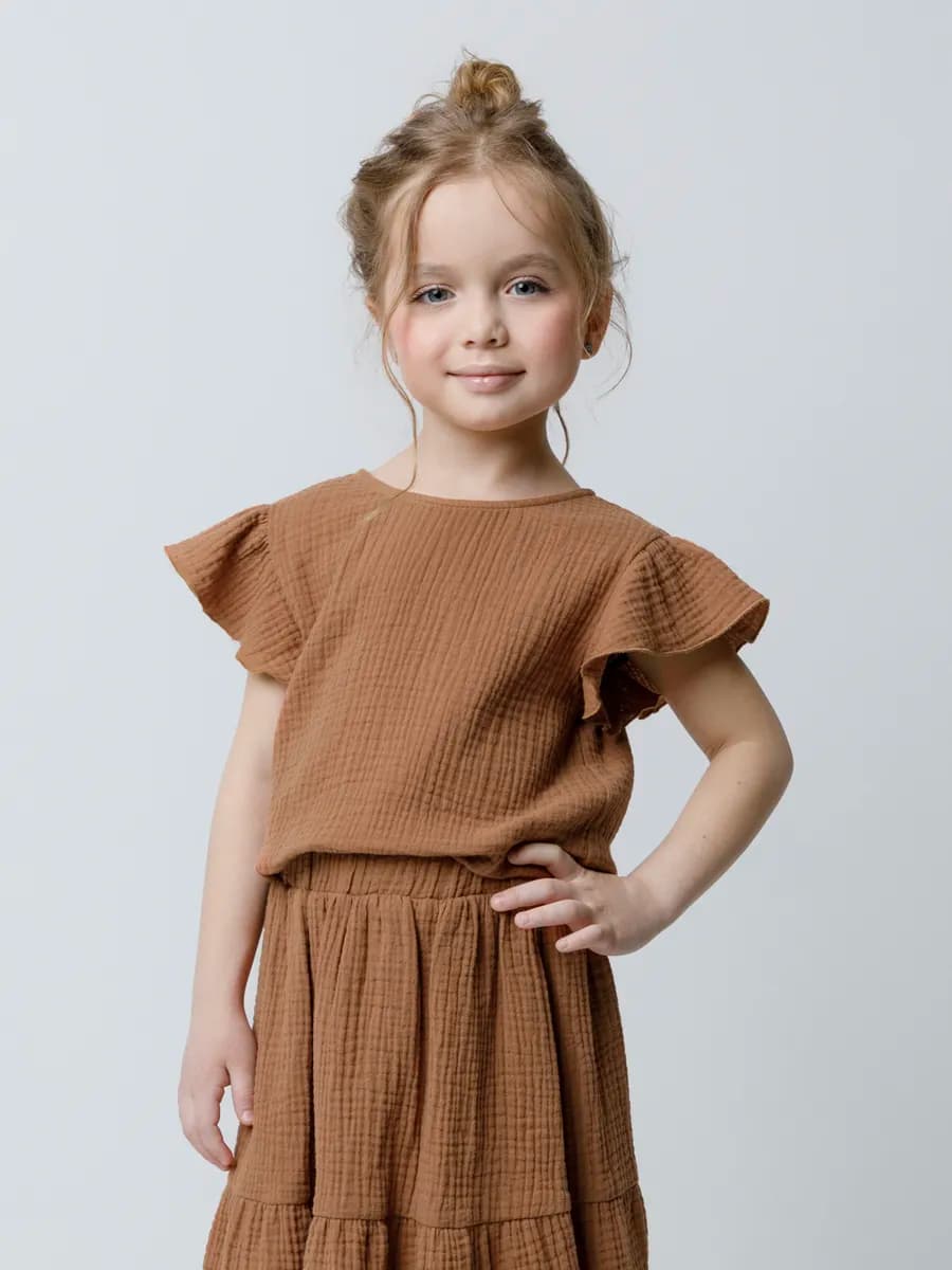 Муслиновый топ с рукавами крылышками для девочки