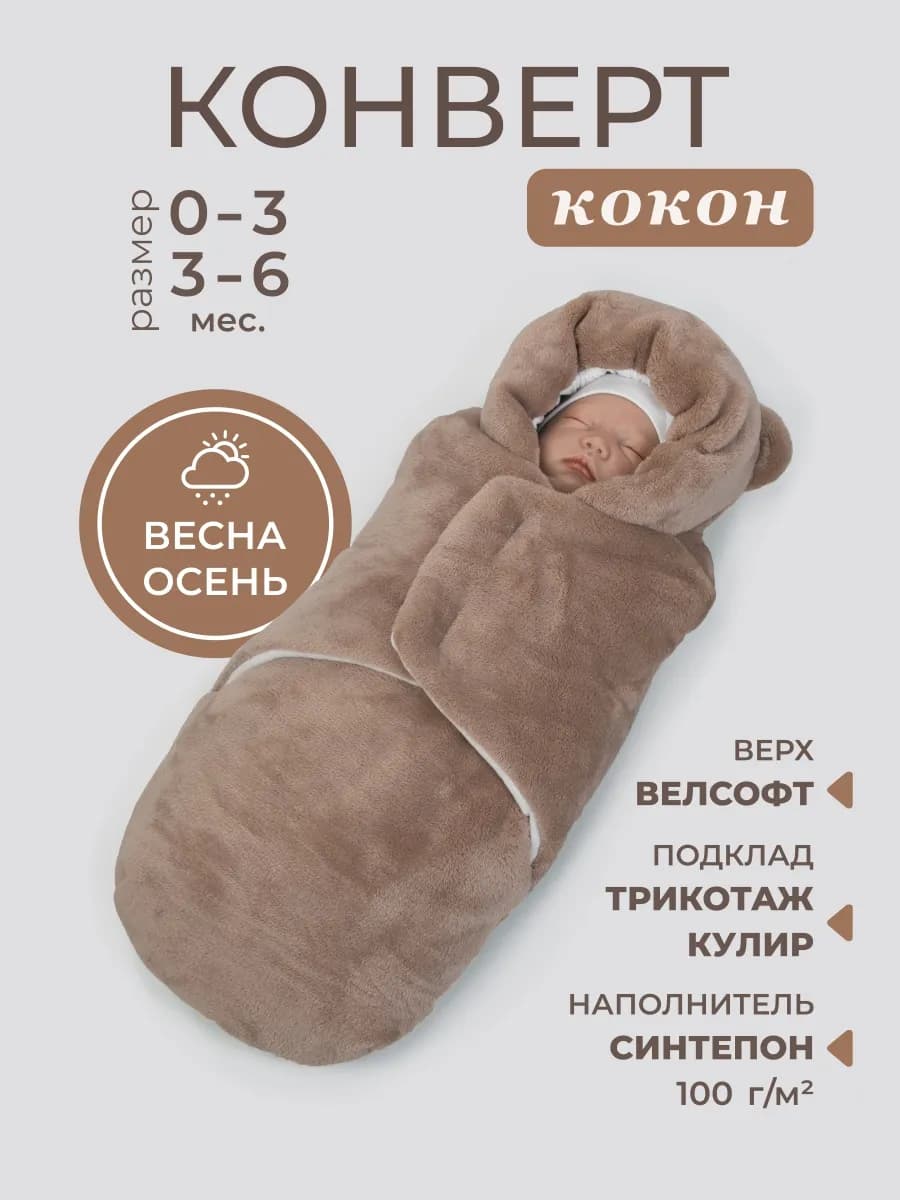 Конверт кокон на выписку для новорожденного демисезонный