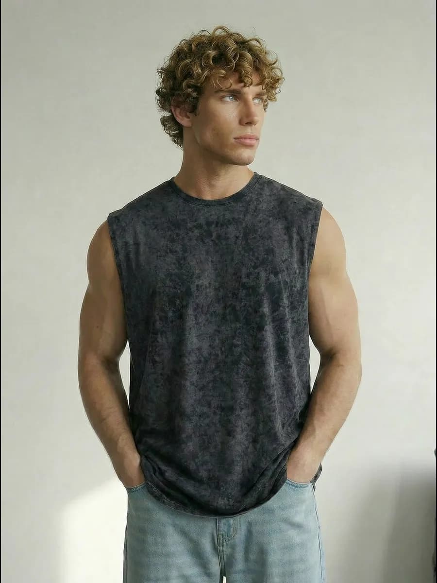 Майка мужская спортивная хлопок оверсайз без рукавов в зал