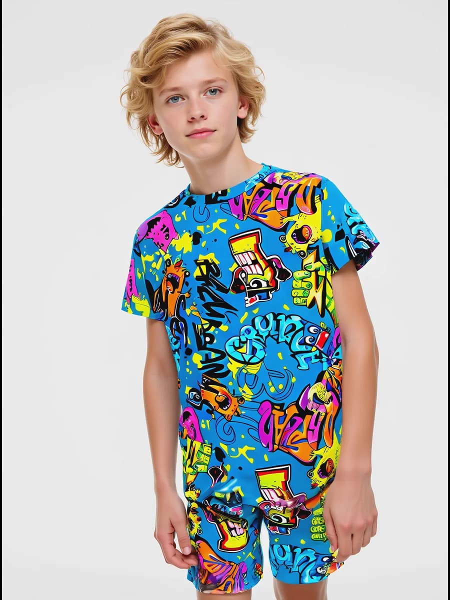Пижама с шортами и футболкой свободная хлопок