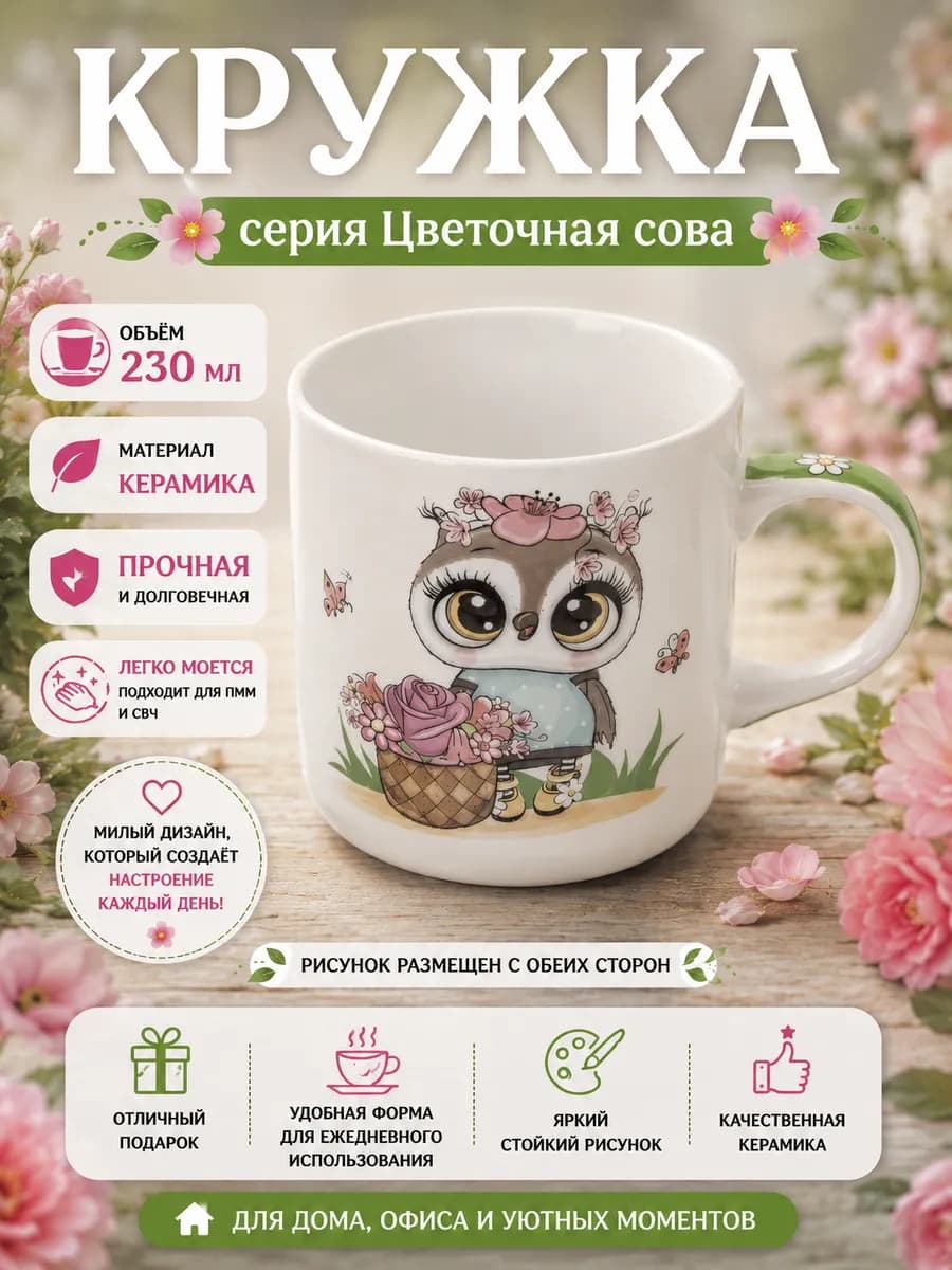 Кружка детская Цветочная сова 230 мл