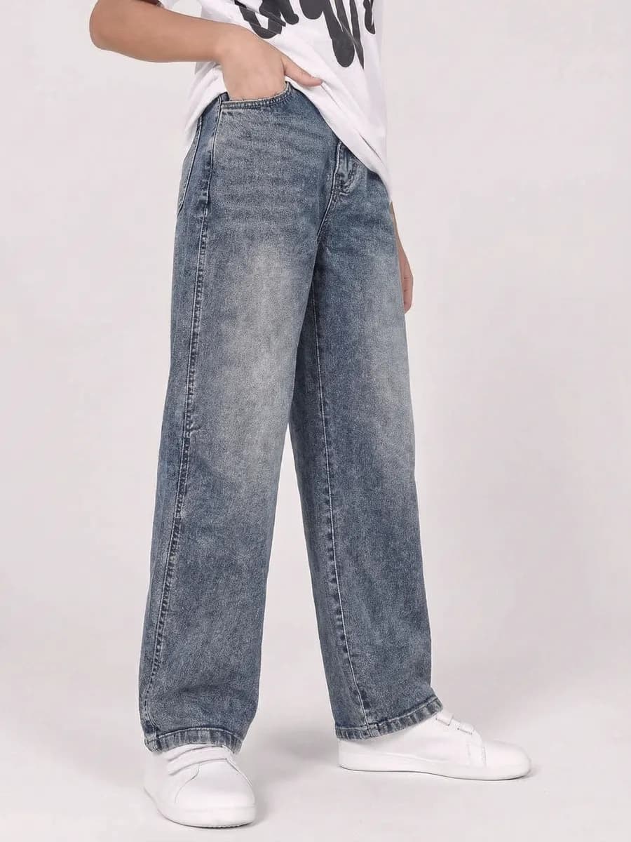 Джинсы широкие багги на резинке