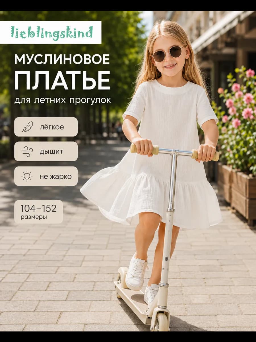 Платье муслин девочке хлопок летнее легкое нарядное