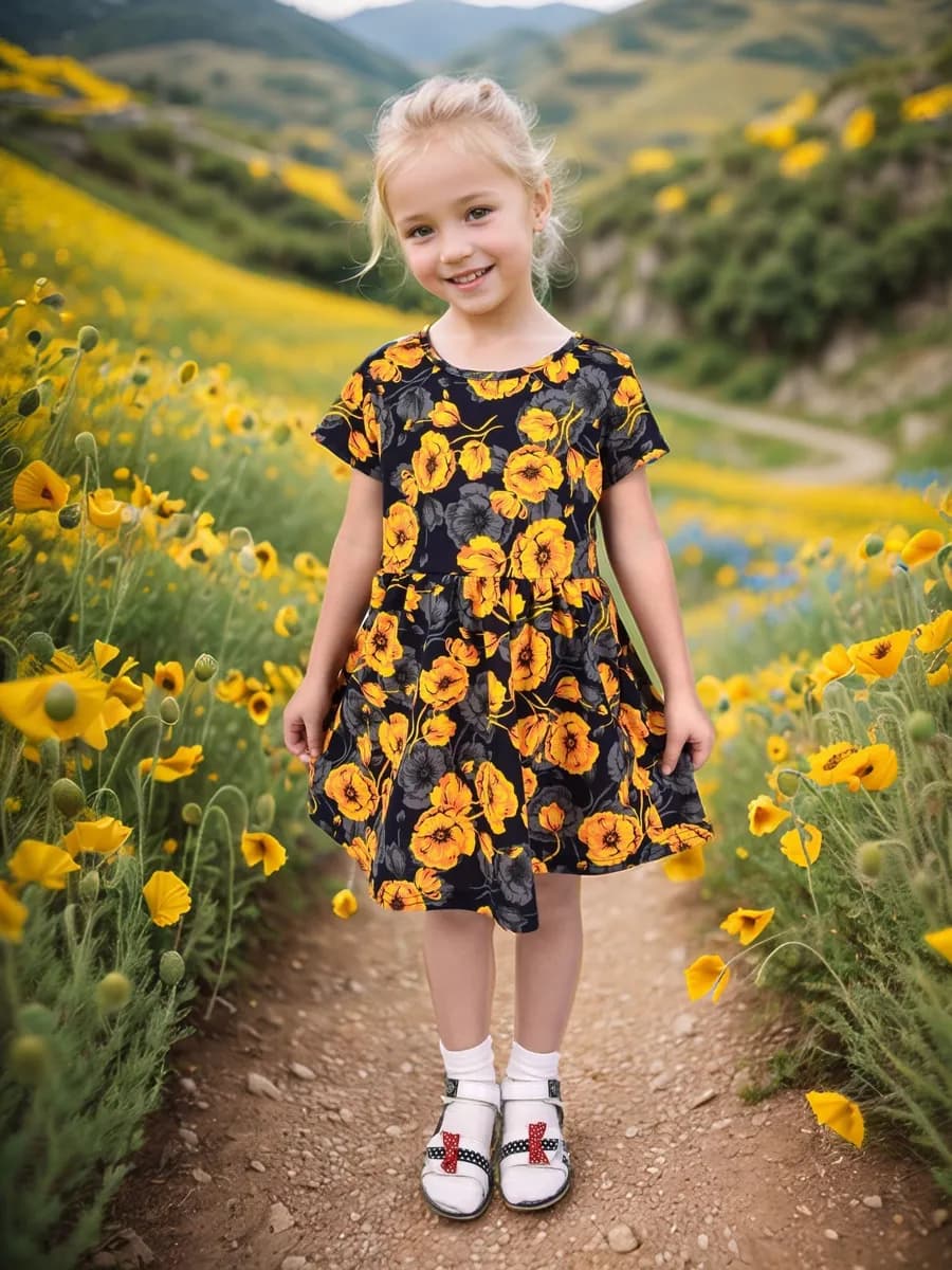 Платье в садик с коротким рукавом