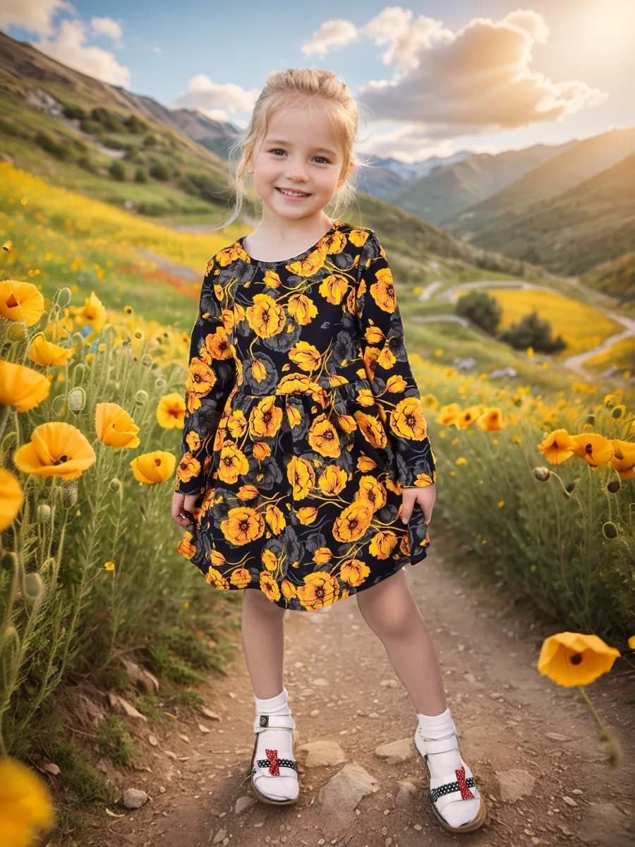 Платье в садик с длинным рукавом