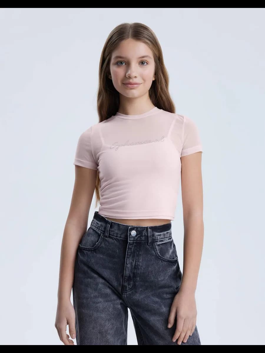 Розовый многослойный топ со стразами