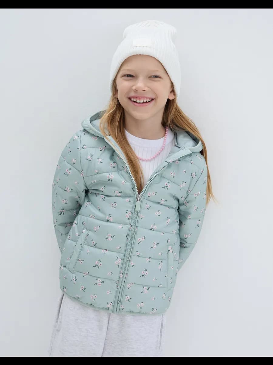 Оливковая утеплённая куртка с принтом