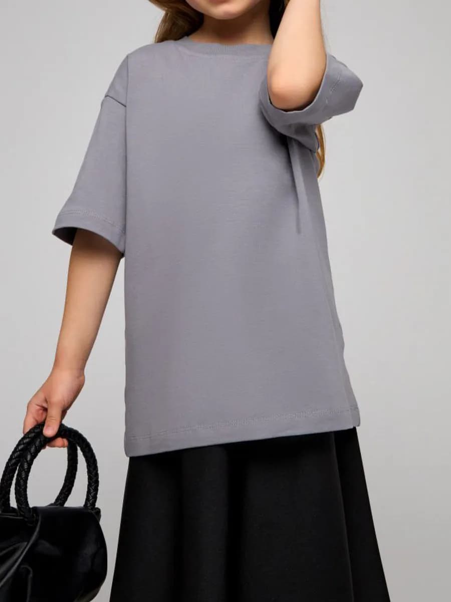 Футболка детская оверсайз серая плотная хлопок с лайкрой